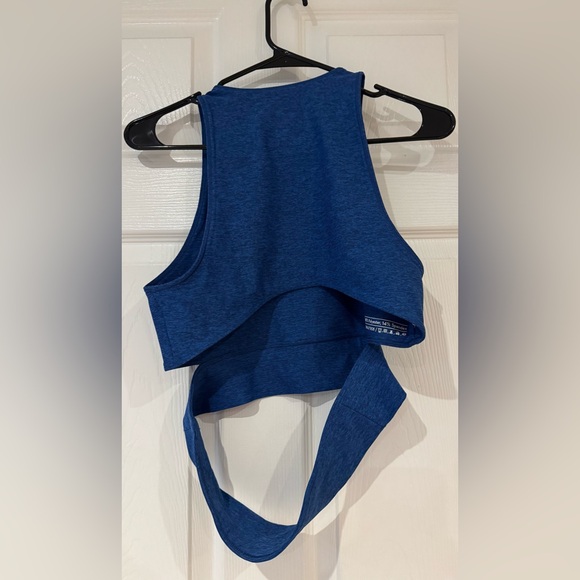 Outdoor Voices Blue Athena Crop Top Size L Cutout Workout Running Activewear - Picture 4 of 11